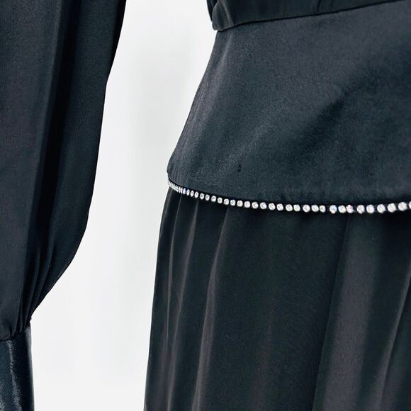 Vintage 80s Richard Warren Petites Black Rhinestone Peplum Top Wrap Skirt - Picture 6 of 10